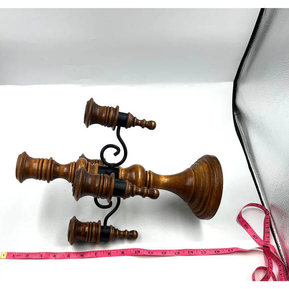 Vintage Candelabra Wooden Curved Metal 4 Arms Stick Candle Holder Decor - Picture 3 of 11